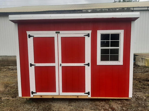 8x12 Premier Cottage Shed with Galvalume roof, Scarlet Red walls, and White trim